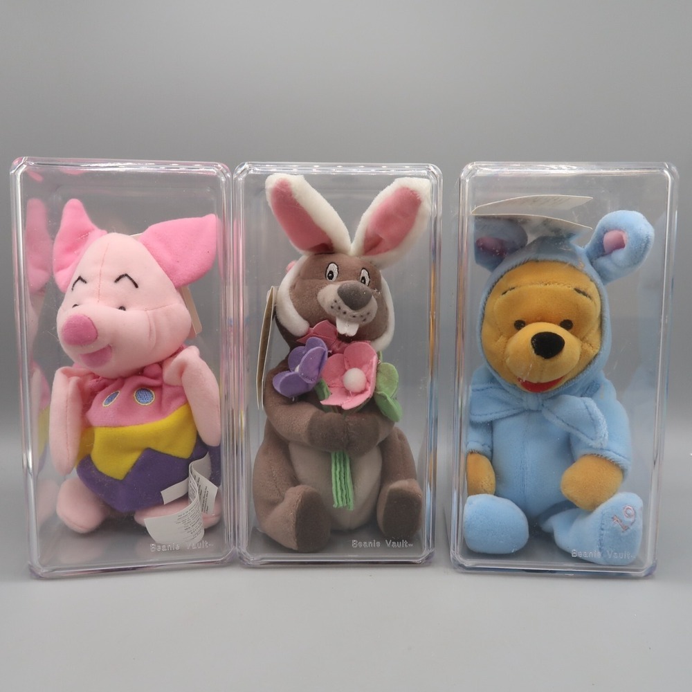 Disney Winnie The Pooh 8" Mini Bean Bag Easter Bunny Gopher Pooh Piglet w cases